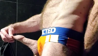 Muscle Bear Showing off His Uncut Cock