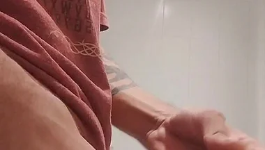 Cumshow in the Bathroom at Work