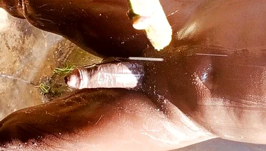 Outdoor Shower Takes Into Wide Cumshots