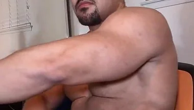 Bodybuilder Strokes Huge Fat Cock with Explosive Load