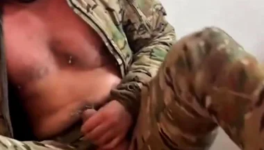 Buff Military Stud Tyler Blake Strokes His Massive Cock in Camo Uniform