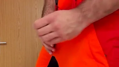 Tyler Blake Jerking off in Hivis Lumberjack Workwear - Muscle Flexes & Explosive Cumshot
