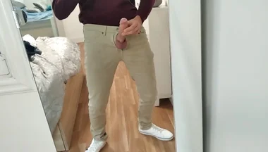 Amateur Man Jerking Big Cock Very Hard and Venous Before Meeting at Work