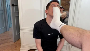 Sniffs Sneakers and Socks, Licks Feet and Gets Dick in the Ass
