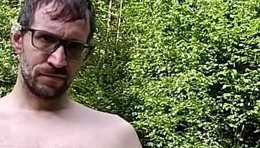 Masturbating Outside in the Woods Completely Naked, Huge Cumshot
