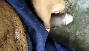 Hairy stepdad jerking off on the fire escape with a big hairy cock and cumming hard