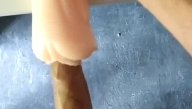 Perverted Pig Uses This Toy to Insert His Big Hard Wet Cock, and Cums Inside Obviously Bareback