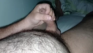 Uncut Hairy Gay Masturbating and Cum
