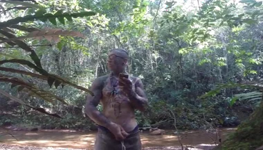 Handjob in the Waterfall Cumming with Soft Cock