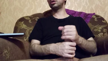 Hot Guy Stroking Huge Cock and Watching Porn