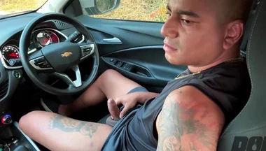 Wanker Jerks in the Car, Pees and Cums on the Street