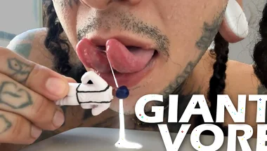 Giant Plays with Tiny Human, Lets Him Smell It and Devours Him After Spilling His Milk on His Face.