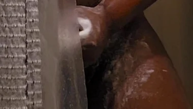 Peeking on Black Step Dad Jerking off in the Shower