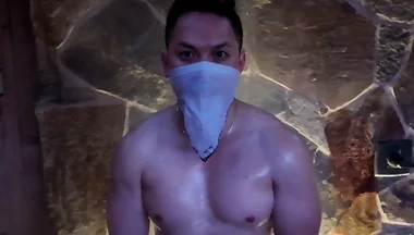 Naked Asian Muscle Hunk Dawn Outdoor Shower Flex - Thick Biceps, 6-pack Abs, V-taper Back & Big Cumshot