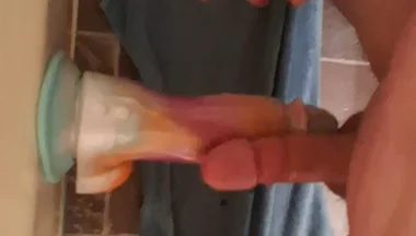 Rubbing Cocks with Huge Vibrating Dildo