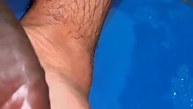 Hairy Curved Cock Cums Twice - Pink Head Foot Play & Massive Cumshots