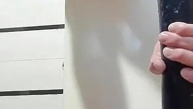 Lying on the Floor, I Insert a Long Toy Into My Sweet Young Ass, Enjoy Myself, and Expose My Large Anal Prolapse