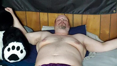 Chubby Guy Jerks off Wearing Women's Lingerie