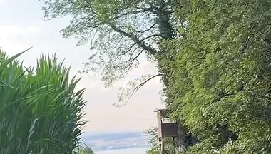 Risky Bwc Stroking Outdoors on Meadow with Lake View - Big Cumshot