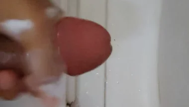 Stroking Dick Using Shampoo and Cum Hard