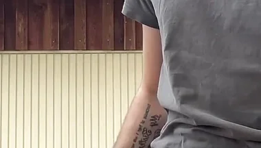 Russian Boy Plays with His Cock on the Terrace. Very Risky