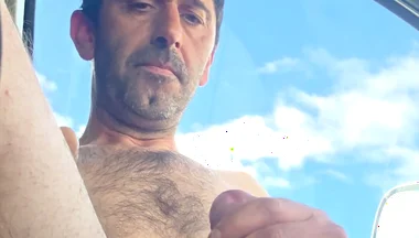 Straight Guy Jerks off Naked Inside the Car in the Parking Lot