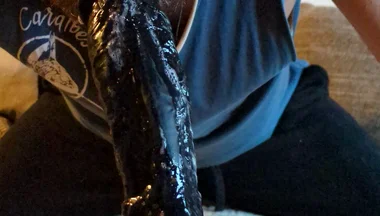 Very Sloppy Dildo Deepthroat, a Lot of Saliva Is Running Down the Cock