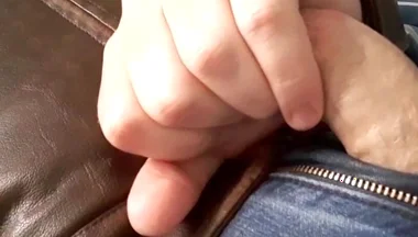 Edge and Cum on New Brown Leather Jacket