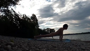 Slender Nudist Boy Does Yoga Nude on a Naturist Beach. Naked Yoga Video by Jon Arteen Gay Porn Model Skinny Naturist Twink Prac