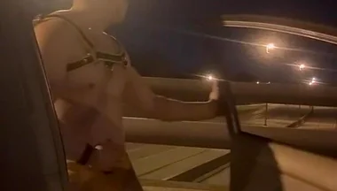 Almost Caught: Leather Muscle God’s Risky Bridge Flex & Stroke