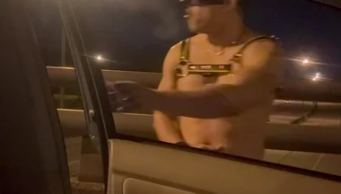 Almost Caught: Leather Muscle God’s Risky Bridge Flex & Stroke