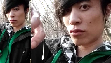 Outdoors, Jon Arteen Masturbates His Tumescent Twink Cock, Ejaculates Cum That Sticks to His Fingers and Slowly Drips.