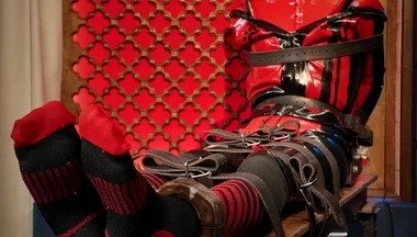 Slave Drone Tickling Session Silicone Suit, Socks & Merciless Sole Play