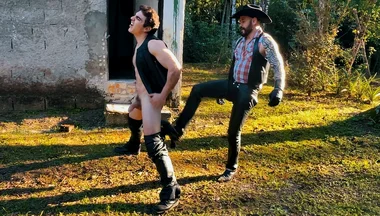 Cowboy Ballbusting on the Farm
