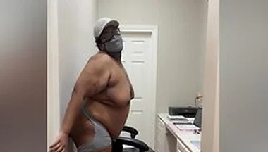 Chubby Femboy Rides A Big Dildo Against A Wall While Everyone Is