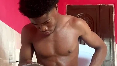 Horny Black Muscular Thug Stroking His Thick Dick