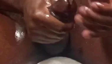 British Black Guy Wanks His Oily Hung BBC Cock in Slow Motion