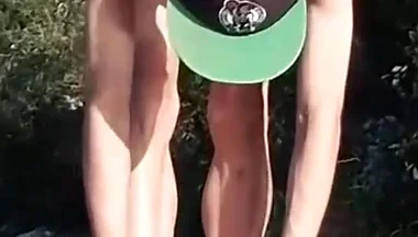 Gay Twink Does Naked Yoga Outside on a Rocky Beach, Gay Cruising Men Passing by Might Watch Him