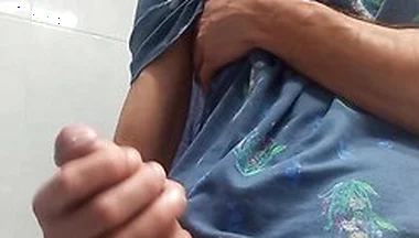 Hot Handsome Shows You His Huge Hard Penis Squirting On The Bathroom Floor