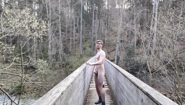 Horny French Twink Is Jerking off Outside on a Bridge