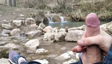 Uncut Big Fat Cock Hiker Unloads His Thick Cumshot in Exotic Place