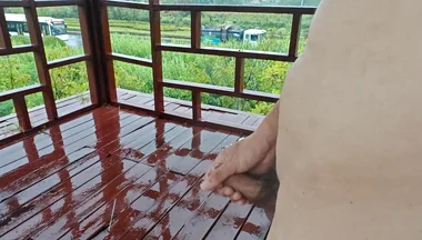 Walking Naked in the Rain, Masturbating Publicly at a Pavilion by the Roadside
