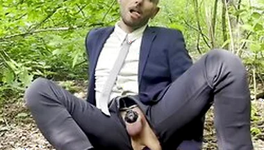 Suited Gentleman Is Spreading Legs Like Slut And Plays With His Malepussy With Locked Dick With Power Bottom