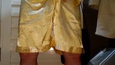 Crossdresser Cum Wearing Satin Pajamas