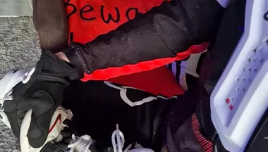 An Excited Guy in Motorcycle Gear Fucks His Sneakers