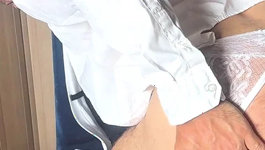 Transformation of the Groom in Suit and Tie to the Sissy Bride in White Stockings