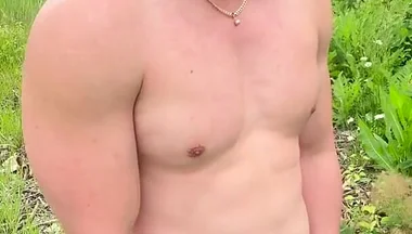 Muscular Asian Hunk Strips and Flexes Naked by the Highway - Public Muscle Worship Jo & Cum Eating