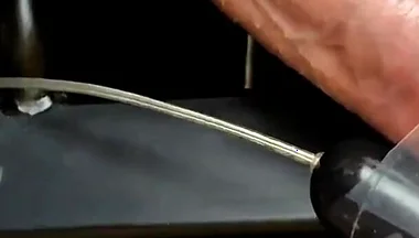 Vibrator on Dick Head Laying on Bench Press Orgasm