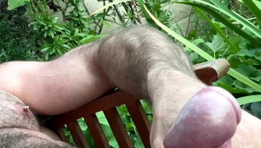 Big Guy Strokes and Cums Outside