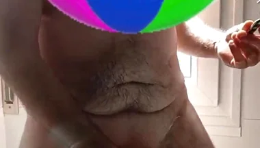 Handsome Mature Chubby with Big Fat Cock Shaving My Cock and Eggs in the Shower in Close-up